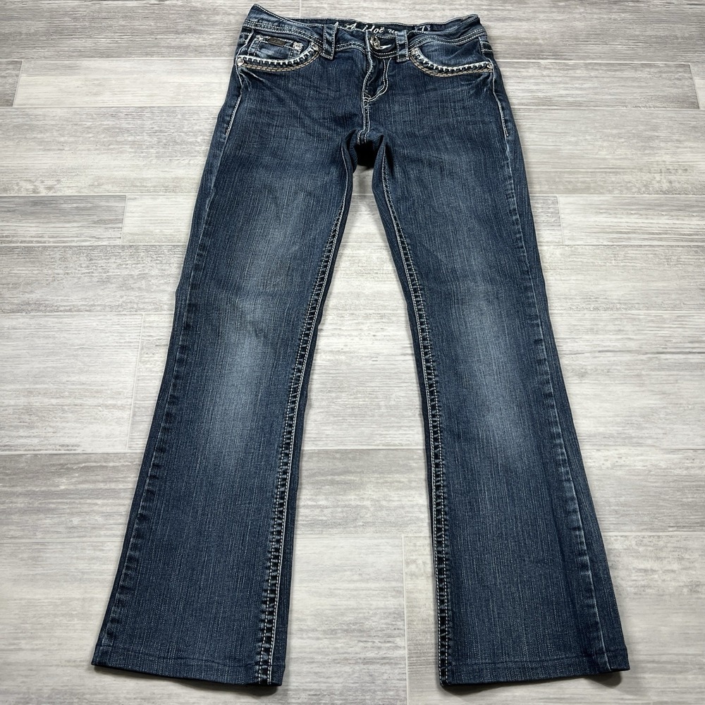 L.A. Idol Jeans USA Women's Bling Embroidered Boot Cut Stretch Size 7 (28X28)‎
